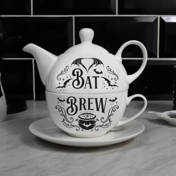 Alchemy Gothic Bat Brew China Tea for One Set Pot + Cup + Saucer NEW - Picture 1 of 3